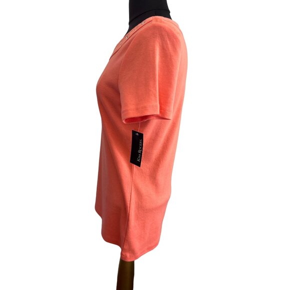 Kim Rogers Salmon Short Sleeve Top With Silver Circular Neckline Design, Med. - Picture 2 of 7